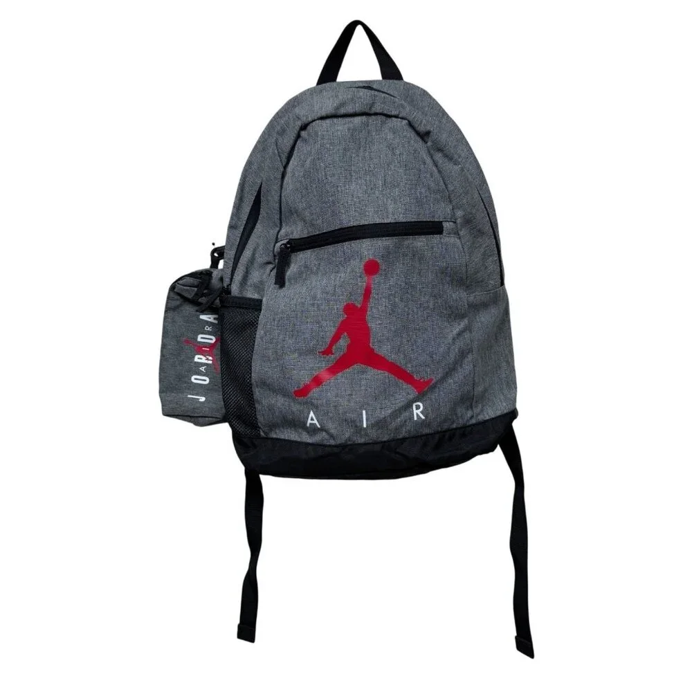 Air Jordan Backpack Adjustable Straps Detachable Pencil Pouch Gray Red